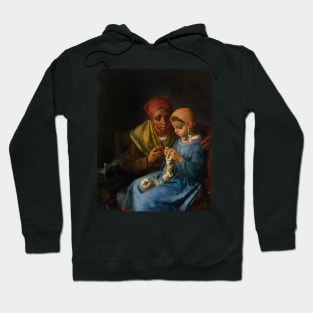 The Knitting Lesson by Jean-Francois Millet Hoodie